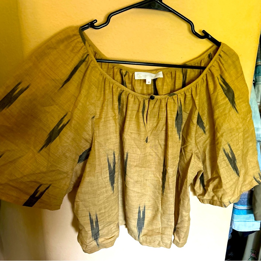 Anthropologie Mustard Linen Aztec Blouse